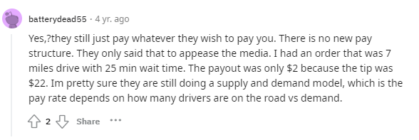 a redditors comment about doordash basepay and tips | How long will Doordash Search for a Dasher?