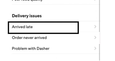 Reporting a late delivery on Doordash
