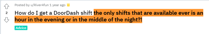Doordash driver having only 1 hour shift