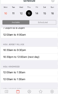 the schedule calendar on my doordash account showing available time slots