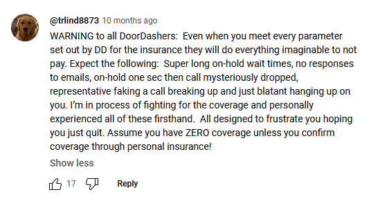 comment on how unreliable Doordash insurance can be