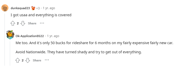 USAA reviews for doordash