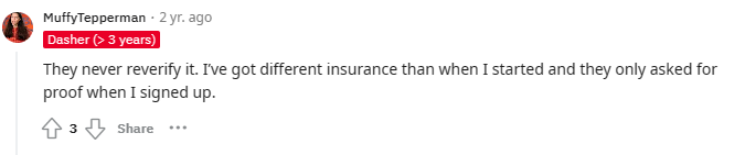 Comment on the fact Doordash doesn't check your insurance