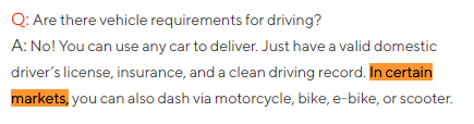 Scooter, bike and other vehicles aside cars not being globally available on Doordash 