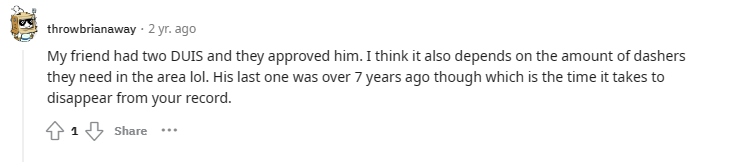 Comment on someone getting approved with a dui