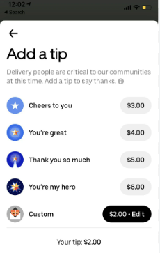 suggested tipping amount on uber eats