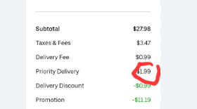 Priority delivery fee on uber eats