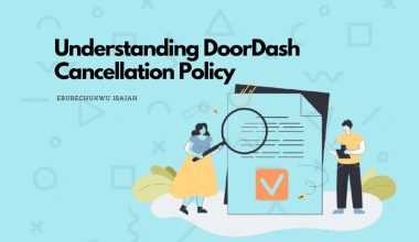 An illustration of person reviewing DoorDash's cancellation policy on a laptop, highlighting key points for better understanding.